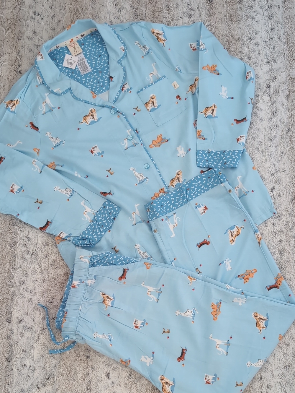 Munki Munki Flannel Notch Collar All Dog Print Classic Pajama Set